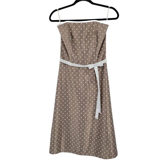 Vtg 80's Retro 60's Satin Strapless Bow Accent Waist Polka Dot Aline Dress Sz 6 - Picture 5 of 14